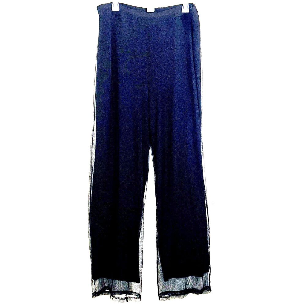 Casual Living Black Mesh Overlay Pants Size 16W Wide Leg Pull On Party Cocktail